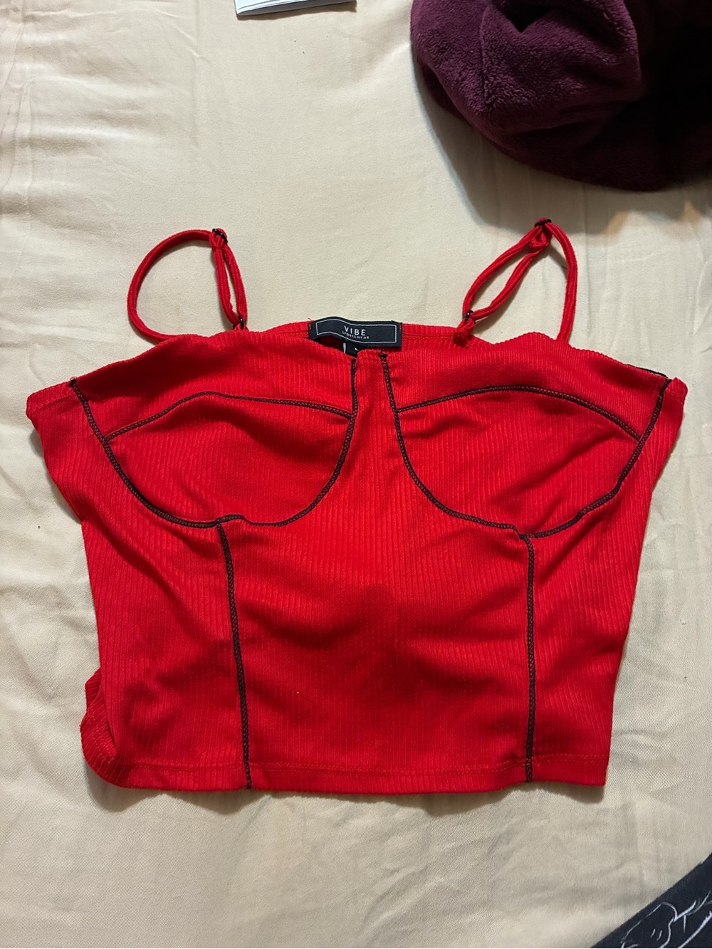Vibe Red Cropped Cami with Black Contrast Stitching